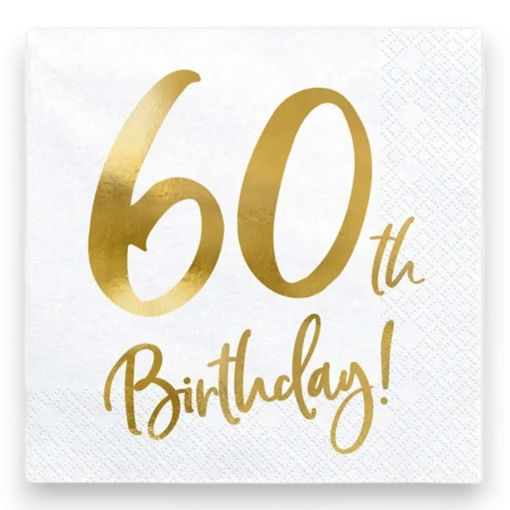 Picture of 60TH BIRTHDAY WHITE PAPER NAPKINS 33 X 33CM - 20 PACK